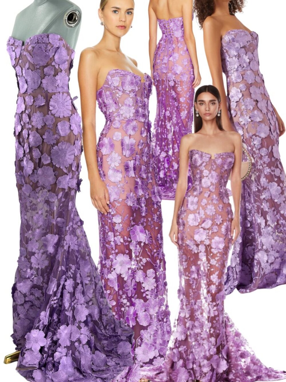 🆕 BRONX & BANCO 🧿 NWOT Jasmine Floral Embroidered Gown, Lilac - Sz M US 6